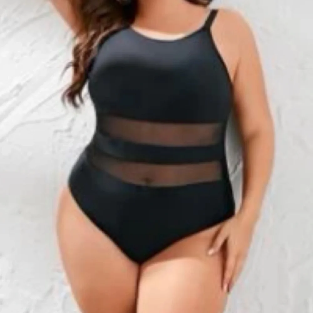 NEW• XL-2X•Soul Sunrise Babe In Black Mesh One Piece Swimsuit - Picture 3 of 13